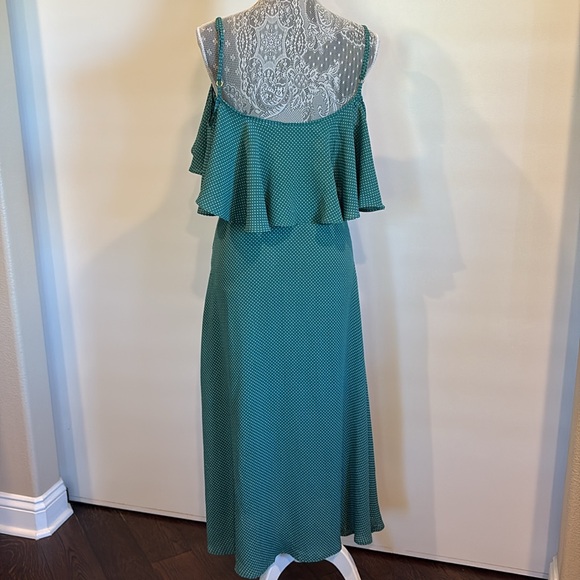 Flynn Skye Green Micro Dot Off The Shoulder Midi Dress Size Small - Picture 7 of 13
